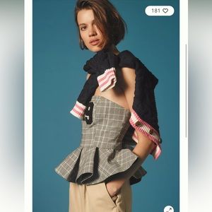 Anthropologie Mare Mare Strapless Varsity Peplum Top Size Large